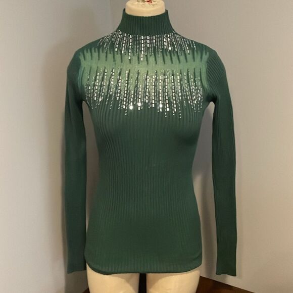 Boston Proper Embellished Illusion Mock Neck Sweater Size XXS - Picture 3 of 14